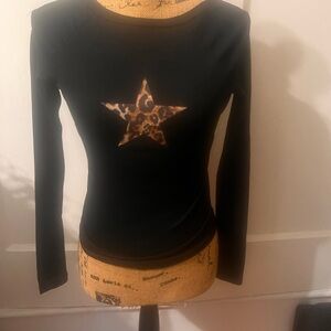 Cider Black Top with Leopard Star